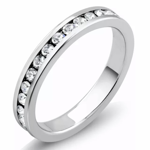 💖 Size 10 1/2 Stainless Steel Eternity Band Silver Ring NEW - Picture 1 of 4